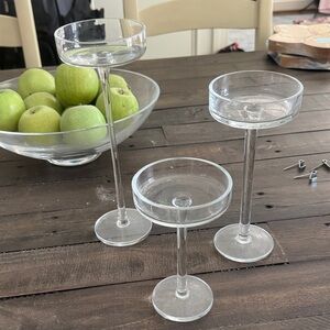 Crate & Barrel glass pillar candle holders